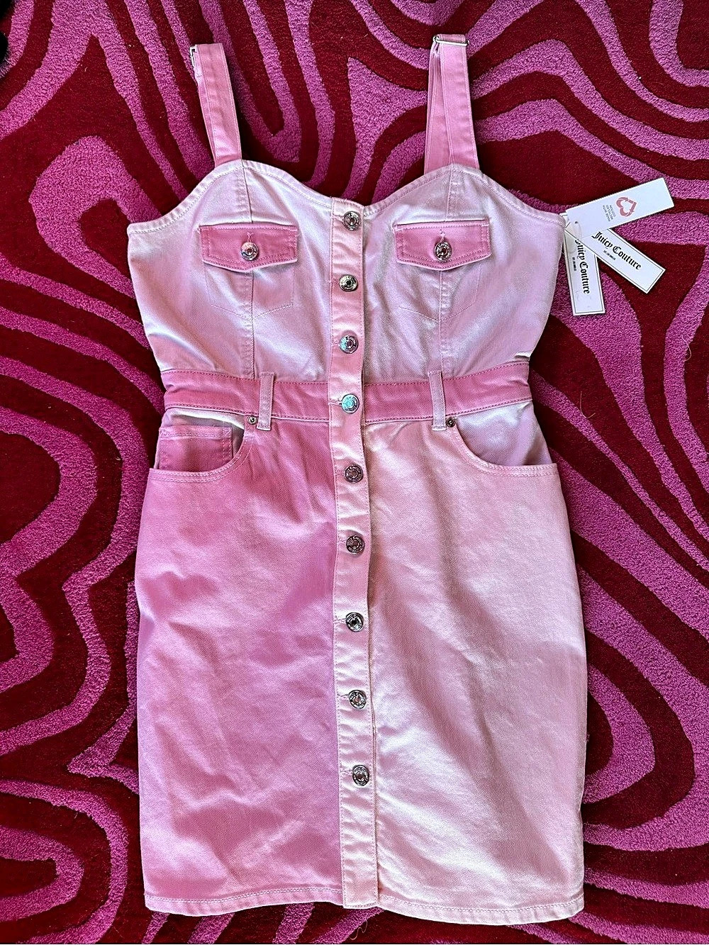 Juicy Couture Pink Colorblock Denim Bodycon Mini Dress NWT M